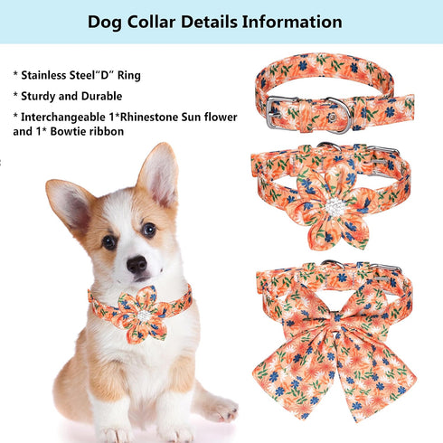 Girl Dog Collars and Leash Set for Small Medium Dogs,Adjustable Cute Puppy Floral Collars Including Pin Buckle Collars, Detachable Bow Tie and Flo...