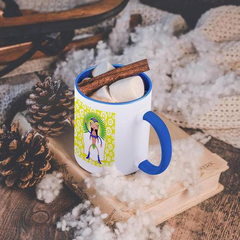 3dRose Dancer From Brazil Cartoon Samba Is A Brazilian Dance Originating In Bahia Two Tone Mug, 11 oz, Blue...
