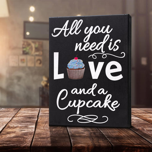 JennyGems All You Need is Love and a Cupcake Wooden Sign, Bakery Signage and Decor, Gift for Cupcake Lovers, Made in USA...