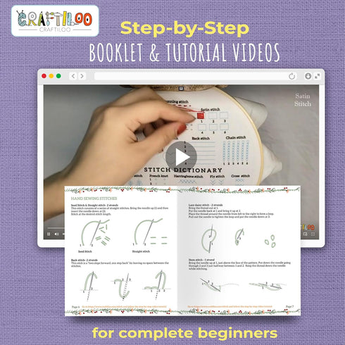 CRAFTILOO Learn The Stitches Flower Health Affirmations Embroidery kit for Beginners with Stamped Embroidery Patterns Starter Kit. Needlepoint Cro...