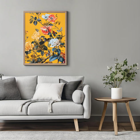 Posterizer 1 pcs-bright background-vibrant flowers , butterflies-Floral & Botanical Art-Abstract & Modern Art-Decor for Home & Office- UNFRAMED Wa...