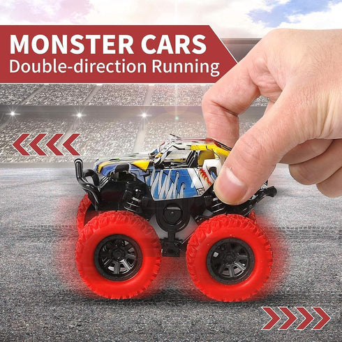 M SANMERSEN Car Toys for Toddlers 1-3, 2 Pack Monster Toys Truck 360° Rotating Stunt Cars - Push and Go Toy Cars Boys Girls Birthday Christmas Eas...