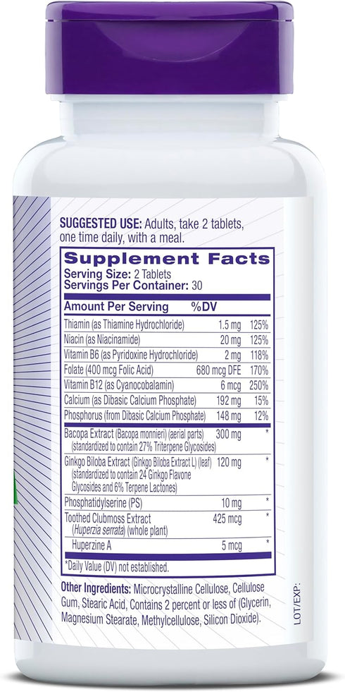 Natrol Memory Complex With Ginkgo Biloba 120mg and B Vitamins, Dietary Supplement for Brain Health and Memory Support, 60 Tablets, 30 Day Supply...