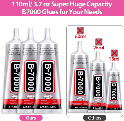 3 PCS 110ML B-7000 Clear Glue for Rhinestones, DIY B7000 Adhesive Crafts Glue Multipurpose Super Adhesive Industrial Bonding Glue for Fabric Gem S...