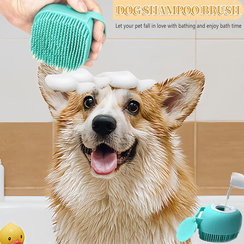 Pet Bath Scrubber Brush, Dog Grooming Massage Shampoo Bath Brush with Soap and Shampoo Dispenser Soft Silicone Bristle for Long Short Haired Dogs ...