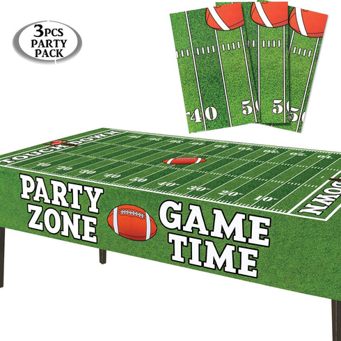 AnapoliZ Football Tablecloth Plastic | 3 Pcs Party Pack (54' Inch Wide x 72' Inch Long) | Rectangular Game Day Table Cover | Football Party Touchd...