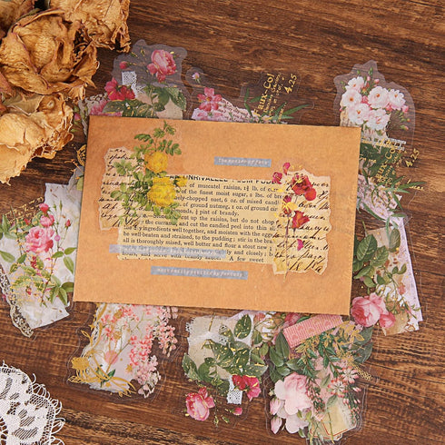 Gold Foil Floral Stickers (180 Pieces), Transparent Aesthetics Sticker Set Vintage Scrapbooking Stickers for Card Making Envelope Gift Wrapping Jo...