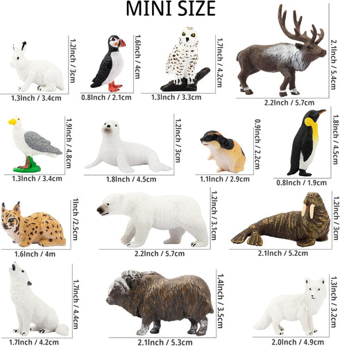 Toymany 14PCS Tiny Polar Animal Figurines, Plastic Arctic Animal Figure Set includes Polar Bear,Caribou,Penguin,Walrus, Wolf Figures, Cake Toppers...