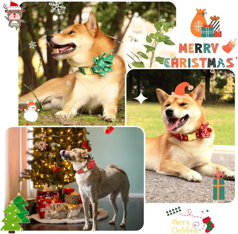Beirui Cute Christmas Dog Collar Female with Flower, Holiday Girl Dog Collars with Christmas Patterns, Soft Green Pet Collar Adjustable for Small ...