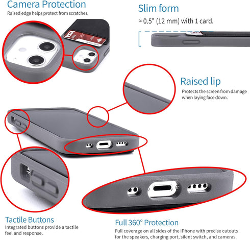 Dockem BIO Wallet Case for iPhone 12 Mini: Sensible Materials, Magnetic Mounting & 1 Credit Card Holder Slot (5.4" M2B, Grey and Black)...