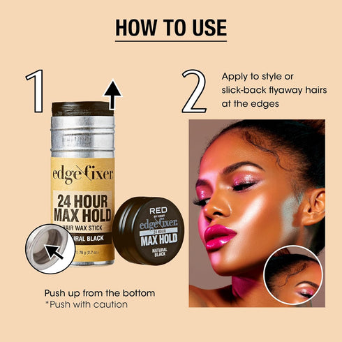 Red by Kiss Hair Wax Stick 24HR Max Hold Edge Fixer Edge Control Pomade Non-Sticky, Non-Oily Flake Free Hair Styling Wax 2.7 oz. (Natural Black)...