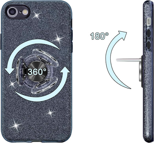 Wisdompro Case for iPhone SE 2022/2020, for iPhone 8, for iPhone 7, Cute Glitter Bling Sparkly Case with Ring Stand, Women Girls Protective Phone ...