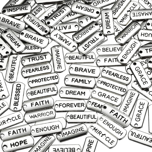 80 Pieces Word Charms Pendants Engraved Motivational Charms Pendants Jewelry Making Accessories for DIY Necklaces, Bracelets, Key Chains(Silver)...