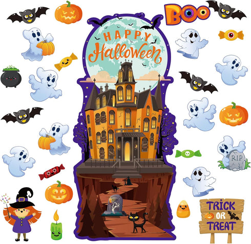 Halloween Classroom Bulletin Board Decorations Halloween Cutouts Trick or Treat Pumpkin Bat Witch Ghost Castle Cut-outs for Holiday School Classro...