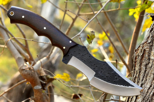 Tracker Knife with Sheath, Handmade Hunting Knife, Full Tang Camping Knife with Wooden Handle, Hand-forged Steel Blade Knife, Survival Knife...