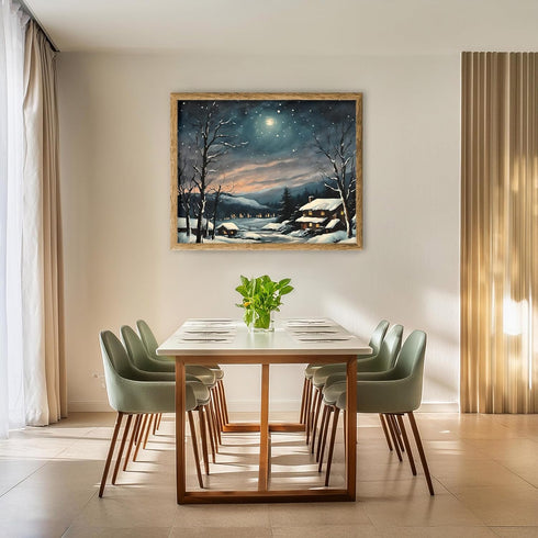 Posterizer 1 pcs-old farm house in snowy winter nature-in oil painting style-14-Landscape & Nature Art-GIft for Men Women Teens-Dining Room Decor-...