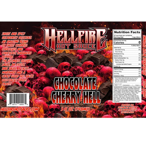 Hellfire Hot Sauce Chocolate Cherry Hell - Gourmet Dessert Hot Sauce With Fruit and Chocolate, 5 oz....