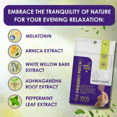 Relief Night Patch - 8 pack Arnica, White Willow Bark, Melatonin, Ashwagandha for Soreness for Sleep for Women and Men...