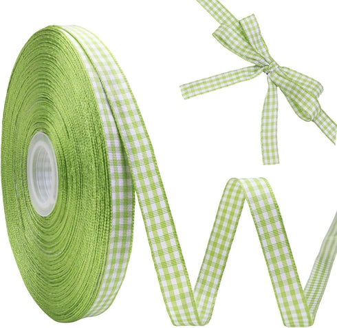 IDONGCAI Gingham Ribbon 3/8" x 50Yards Checkered Plaid Lace Ribbon for Crafts Gift Wrapping (Green)...