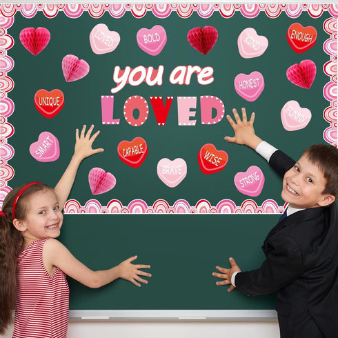 TaoBary 85 Pcs Valentine's Day Bulletin Board Set 3D Heart Honeycomb Owl Love Truck Bulletin Board Cutouts Valentine's Day Classroom Decorations f...