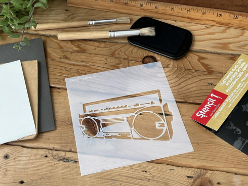 Stencil1 Boombox Stencil 5.75" x 6" - Durable Quality Reusable Stencils for Drawing Painting - Music Stencil Urban Graffiti Decorating Items and D...