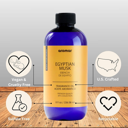 AROMAR Premium Fragrance Oil, Long-Lasting, Reinvigorating Uplifting Aroma for Aromatherapy, Relaxation & Household Uses. Egyptian Musk 8oz...