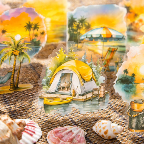 Yoksas Travel Sea Beach Nature Outdoor Watercolor Scenery Stickers - 180Pcs Waterproof Clear Adventure Camping Scrapbook Stickers for Junk Journal...