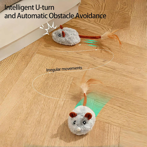 Automatic Smart Mouse Cat Toy Rechargeable with Realistic Sound& Feather Tail for Indoor Cats - Interactive Play Exercise Hunting Adventure for Ki...