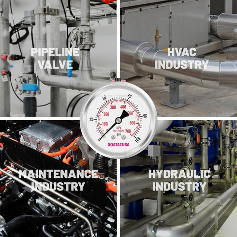 0-100psi/kpa Glycerin Filled Pressure Gauge, 2-1/2" Dial Size, Stainless Steel Case, with Vent Valve, 1/4" NPT Center Back Mount, 2-1-2% Accuracy,...