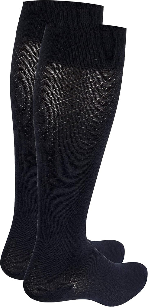 Truform Compression Socks, 15-20 mmHg, Women's Dress Socks, Knee High Over Calf Length, Navy Diamond Knit, Large...