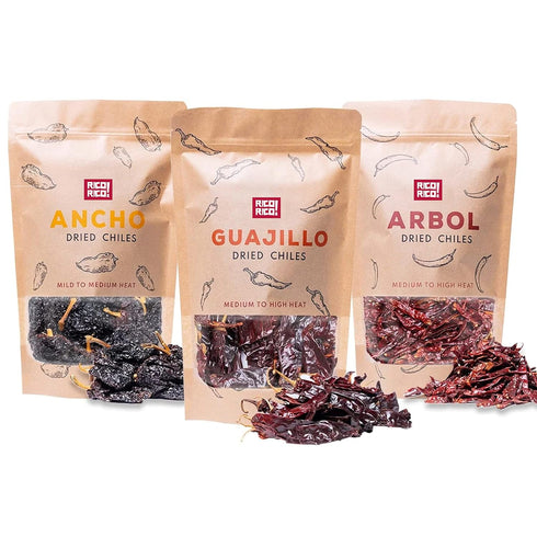 Dried Chile Peppers Bundle (12 oz Total) - Ancho, Guajillo and Arbol Chiles - The Spicy Trio - Great For Mexican Recipes - In Resealable Bags by R...