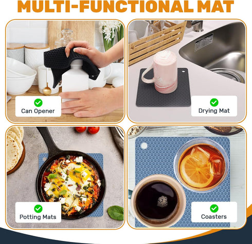 2 Pcs Silicone Mats for Kitchen Counter, Heat Resistant Trivets for Hot Pots and Pans, Flexible Non-Slip Pot Holders Hot Pads for Countertops Dish...