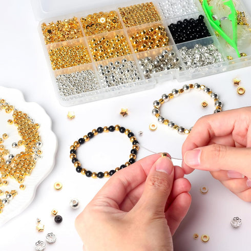 YHMQDU 1300Pcs Gold Beads for Bracelets Making,Pearl Beads for Jewelry Making Kit,Bead for Craft DIY Decoration Friendship Bracelets Kit with Elas...
