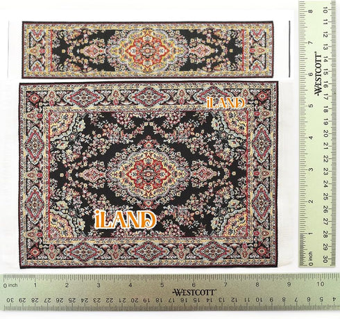 iLAND Miniature Dollhouse Accessories Victorian of Woven Dollhouse Rug 9.4” x 5.7” 9.2" x 1.8" for Dollhouse Furniture on 1/12 Scale and Dolls 3” ...