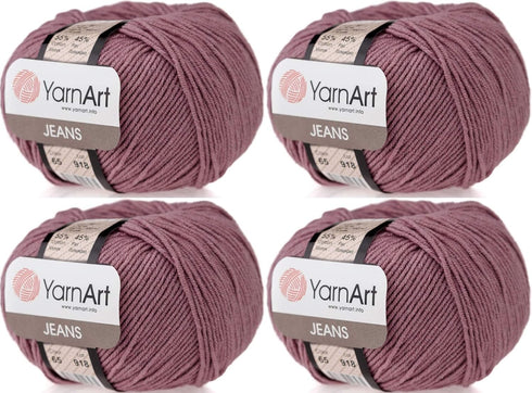 4 Skeins YarnArt Jeans 55% Cotton 45% Acrylic Yarn Blend Thread Crochet Hand Knitting Art Lot of 4skn 200 gr 696 yds (65-Rose)...