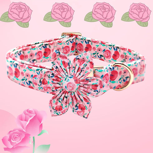 Dog Collar Cute Pink Flowers Print Pet Collar Soft Girl Dog Collar with Flower Adjustable Metal Buckle Collar Gift Collar for X-Large Dogs...