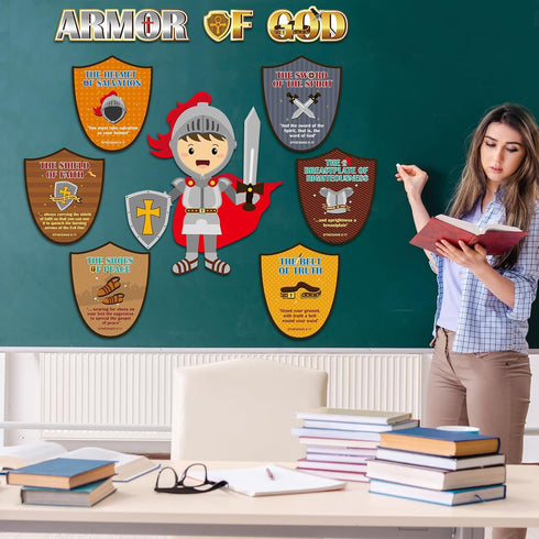 gisgfim Armor of God Bulletin Board Decorations Christian Bible Verse Religious Bulletin Board Medieval Knight Cutouts Classroom Decor Jesus Churc...