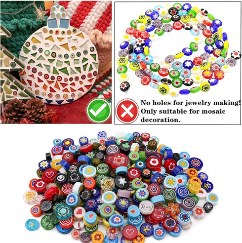 Youway Style Millefiori Mosaic Tiles for Crafts, Mosaic Glass Pieces,No-Hole Millefiori Glass Beads, Mosaic Kits for DIY Holiday Ornaments...