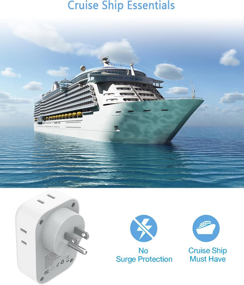 USB Wall Charger, Wall Plug Adapter Outlet Extender, TESSAN 3 Charger Block (1 USB C Port), Multi Charging Station for Cruise, Bathroom, Office, D...