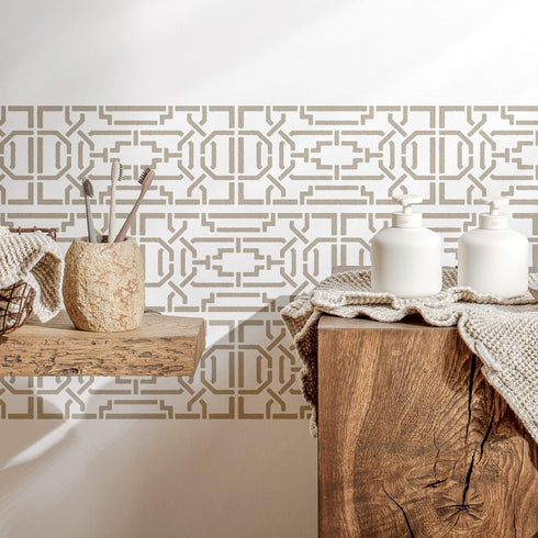 NAKLEO Border Reusable Plastic Wall Stencil - 21x45cm / 8” x 17” - Chinese Railing Geometric 3 - Pattern Painting Stripe DIY Art Craft Template - ...
