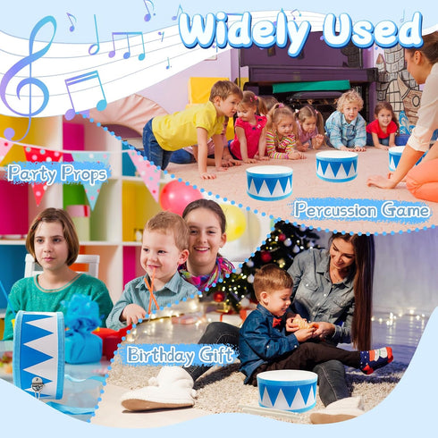 Kids Drum Set,8 Inch Wooden Drum Toys,Educational Baby Drum Toys with an Adjustable Strap and 2 Drumsticks,Sensory Musical Instrument Drum for Tod...