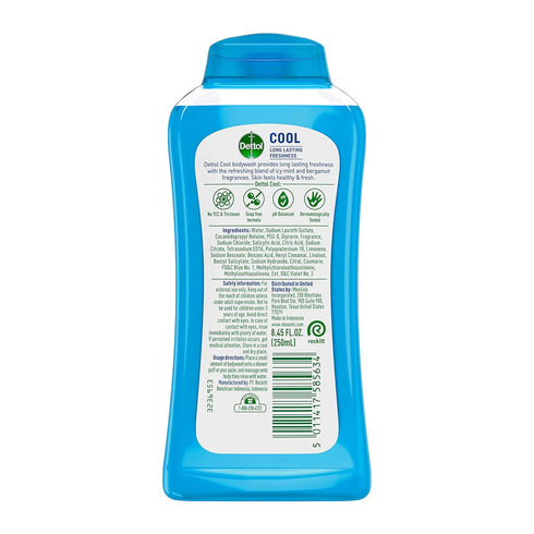 Dettol Cool Body Wash and Shower Gel, Body Wash with Mint and Bergamot, 8.45 Fl Oz (Pack of 1)...