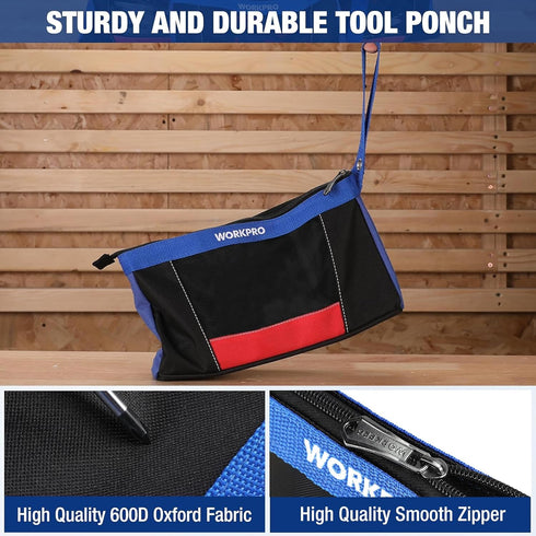 WORKPRO 12" Tool Pouches with Zipper, Utility Bag Pouch for Tool Organizers and Storage, Small Tool Bag, Multipurpose Storage pouch 2-Pack...