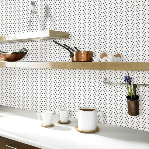 Erfoni Black and White Peel and Stick Wallpaper Modern Herringbone Contact Paper Bathroom 17.7inch x 78.7inch Geometric Removable Wall Paper Peel ...