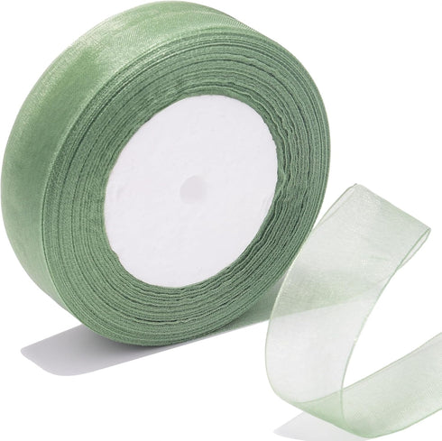1 Inch Sheer Organza Ribbon 50 Yards Sage Green Chiffon Ribbon for Gift Wrapping,Bouquets,Wedding,DIY Craft...