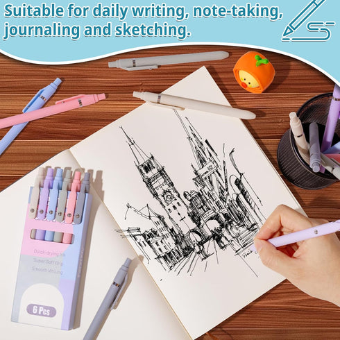 Gel Pens, 6 Pcs Smooth Writing Pens No Bleed & Smear, Black Ink Cute Pens Fine Point (0.5mm), Retractable Aesthetic Pens School Office Supplies fo...