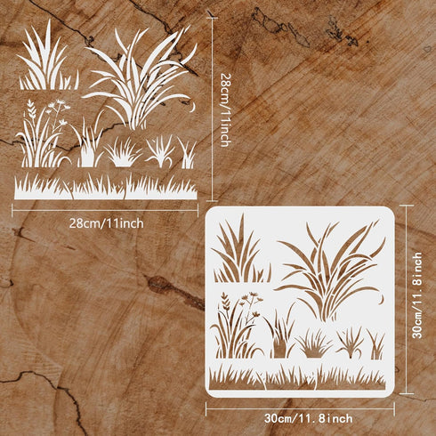 FINGERINSPIRE Grass Stencil for Painting 11.8x11.8inch Reusable Reed Grass Drawing Template Plastic Cattail Painting Stencil Leaves Plants Pattern...