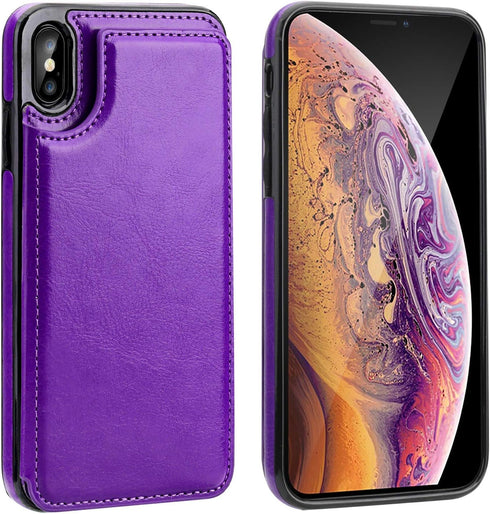 iPhone Xs Max Wallet Case with Card Holder,OT ONETOP Premium PU Leather Kickstand Card Slots Case,Double Magnetic Clasp and Durable Shockproof Cov...