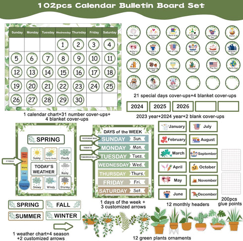 Classroom Calendar Bulletin Board Set, Greenery Calendar for Classroom Decorations Preschool Wall Calendar Bulletin Board for Teacher Must Have...