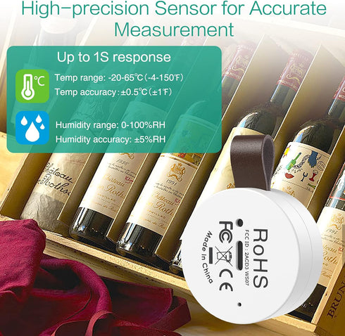 ORIA Mini Wireless Humidity Temperature Sensor with Temp Humidity Monitor, Data Export and Alert for House